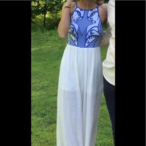 Jealous tomato white and blue wide leg jumpsuit s